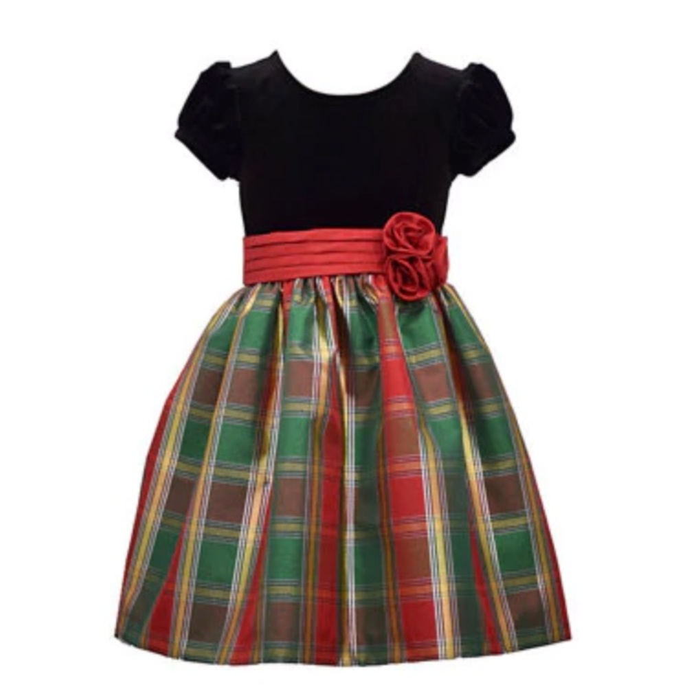 Bonnie Jean Holiday Black Velvet & Red Plaid